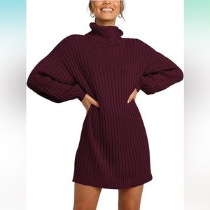 ANRABESS Oversized Sweater Dress for Women Turtleneck Batwing Sleeve Fall Winter